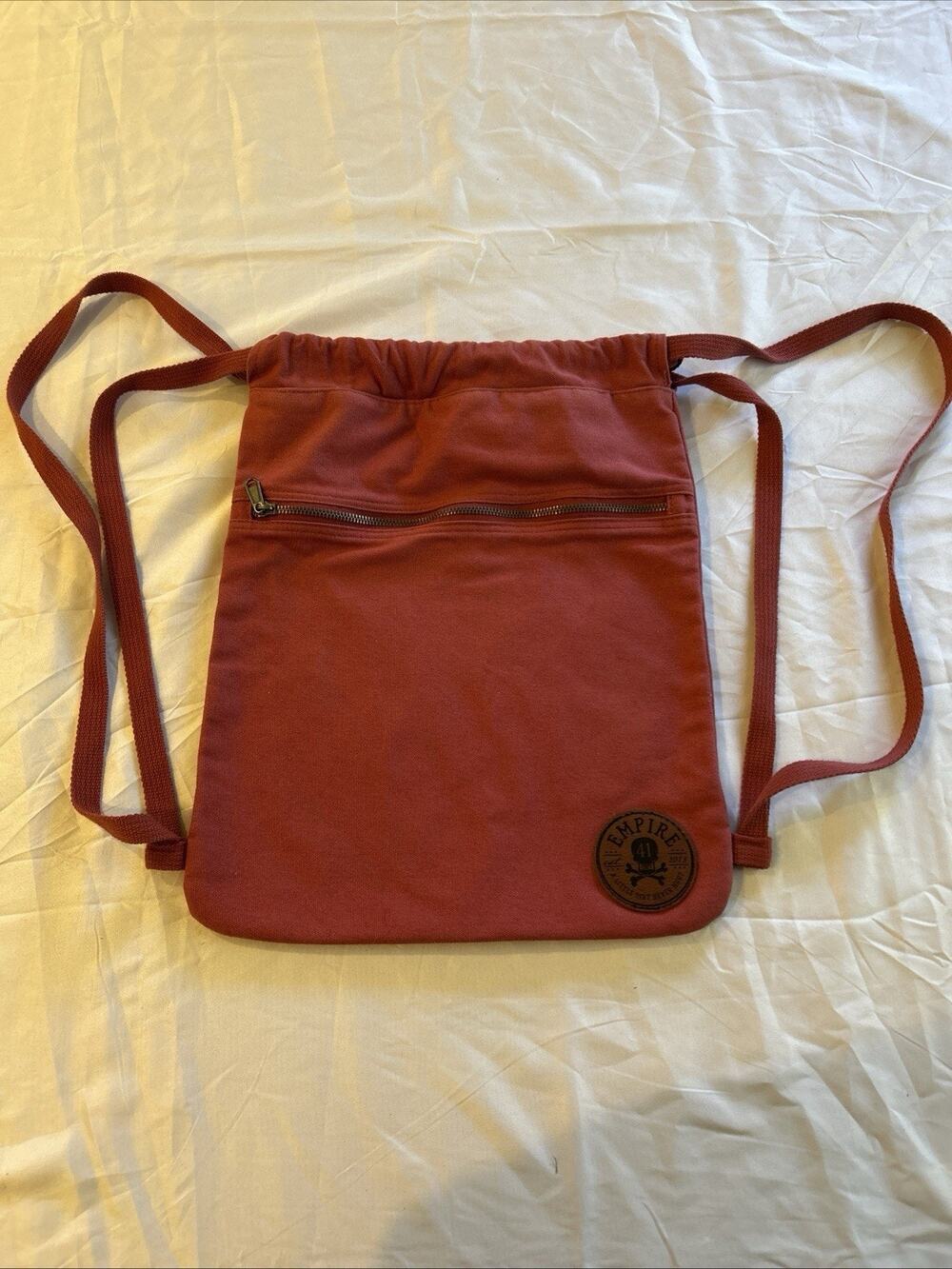 Empire 41 Est. 2018 Maroon Canvas Backpack With Zipper Front Drawstring Closure